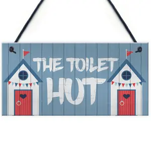 The Toilet Hut Nautical Beach Theme Hanging Sign For Toilet Bathroom Home Decor