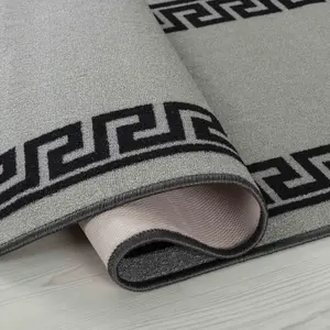 Machine Washable Greek Key Design Anti Slip Doormats Grey 120x160 cm