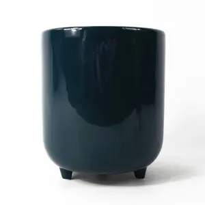 15cm Dark Teal Green / Blue Ceramic Planter with Feet