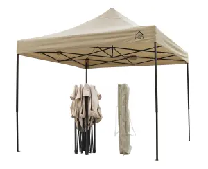 All Seasons Gazebos 3x3 Fully Waterproof Pop up Gazebo With Accessories Beige