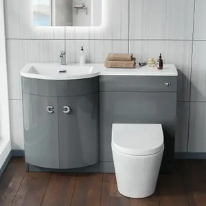 Nes Home Grey 1100 mm Bathroom Basin Vanity Unit and Back To Wall WC Toilet Suite Dene