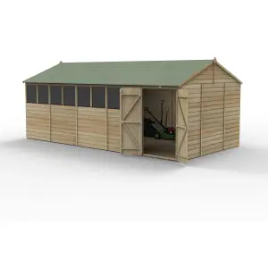 Forest Garden Beckwood Shiplap 20x10 ft Reverse apex Natural timber Wooden Pressure treated 2 door Shed with floor & 8 windows (Base included) - Assembly service included