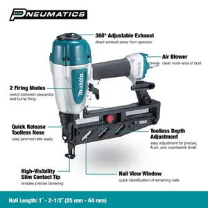 Makita AF601 16g Guage Brad Nail Air Pin Nailer Pneumatic Pin Gun 25 - 64mm 8.2b