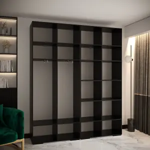 Sophisticated Manhattan I Hinged Door Wardrobe W2000mm H2370mm D470mm - Classic Black, Gold Handles, Customisable Storage