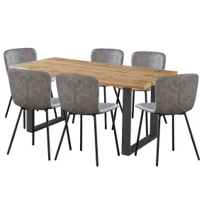 Hallowood Furniture Cullompton Large Dining Table (1.6m) with 6 Grey Leather Effect Chairs