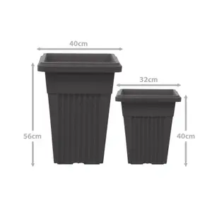 simpa 2PC Black Sovereign Pillar Upright Planters 32cm & 40cm Dia