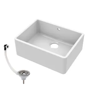 Single Bowl Fireclay Butler Kitchen Sink with Overflow with Waste - 595mm