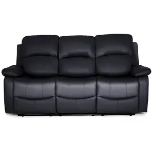 Black Bonded Leather Manual Recliner 2 & 3 Seater Sofa Set