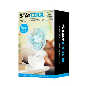 StayCool Mini 4" Portable USB Rechargeable Clip Desk Fan - White