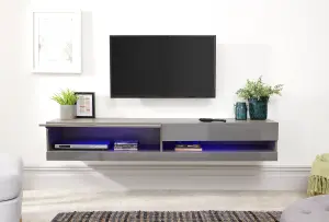 GFW Galicia 150cm Wall TV Unit with LED Grey