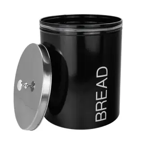 Harbour Housewares - Round Metal Kitchen Bread Bin - Black