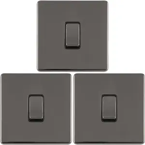 3 PACK 1 Gang Single Light Switch SCREWLESS BLACK NICKEL 2 Way 10A Slim Rocker