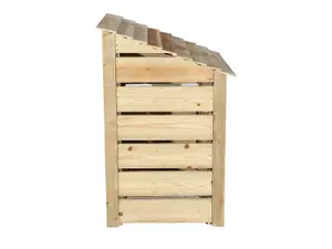 Slatted wooden log store with door and kindling shelf W-99cm, H-126cm, D-88cm - natural (light green) finish