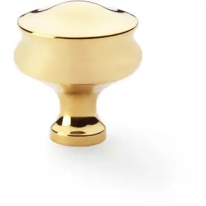 Georgian Round Door Knob - Polished Brass 32mm Kitchen Cabinet Pull Handle