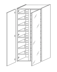 FURNICOMP Chelsea 2 Door White Gloss and Cadiz Oak Tall Mirrored Shoe Storage Cupboard Cabinet