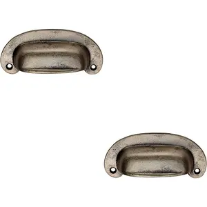 2x Oval Plate Cabinet Cup Handle 106 x 44.5mm 87mm Fixing Centres Pewter