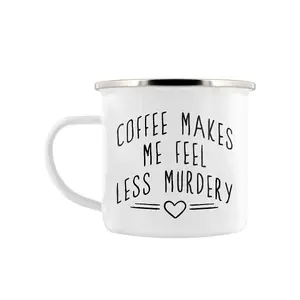 Grindstore Coffee Makes Me Feel Less y Enamelled Mug White/Black/Silver (One Size)