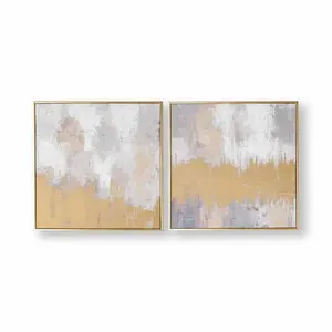 Art for the Home Set of 2 Gold/Silver Laguna Mist Hand Painted Abstract Framed Wall Art