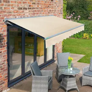 Primrose Awnings 4.0m x 3.0m Retractable Manual Half Cassette Charcoal Frame Ivory Awning Outdoor Patio Canopy