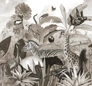 Art For the Home Jungle Animals Black & White Print To Order Fixed Size Mural