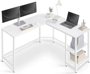 VASAGLE Computer Desk, L-Shaped Corner Desk, Gaming Desk, Workstation with Shelves, Space-Saving, Maple White