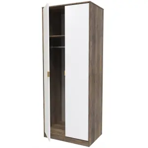 Linear Ready assembled Modern Matt white & oak Tall Double Wardrobe (H)1970mm (W)740mm (D)530mm