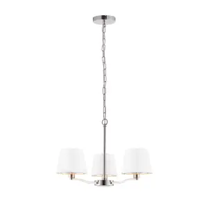 Ceiling Pendant Light Bright Nickel & Vintage White Fabric 3x 40W E14 e10197