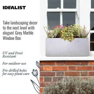 IDEALIST™ 40cm Window Box Garden Planter, Grey Marble Effect Windowsill Planter, Outdoor Plant Pot L40 W17 H17 cm, 12L