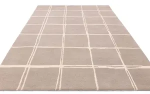 Grey Chequered Wool Modern Shaggy Handmade Rug For Living Room Bedroom & Dining Room-160cm X 230cm