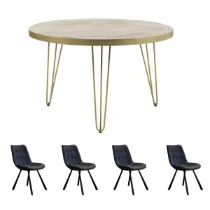 Dallas Light Mango Wood Round Dining Table Set With 4 Chairs