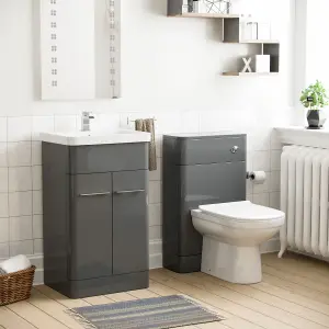 Nes Home Lex 500mm Vanity Basin Unit, WC Unit & Elso Back to Wall Toilet Grey