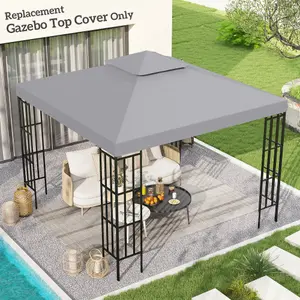 Outsunny 3(m) 2 Tier Garden Gazebo Top Cover Replacement Canopy Roof Light Grey