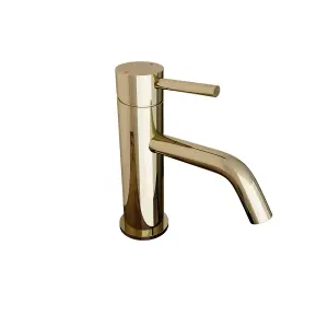 Nes Home Modern Deck Mounted Gloss Round Single Lever Basin Mono Mixer Tap Gold