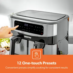 Geepas 1.7L Illuminating Electric Kettle 2 Slice Bread Toaster & 9L Dual Zone Air Fryer Combo Kitchen Set