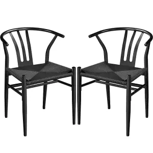 Yaheetech Full Black Set of 2 Weave Dining Chair Accent Chair with Open Backrest