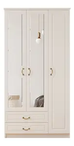 ANNE 3 Door 2 Drawer Mirrored White Wardrobe