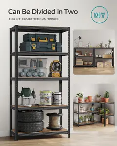 SONGMICS 5 Tier Shelving Unit, Rack, Industrial, Adjustable Shelves, for Living Room, Kitchen, Garage, Black & Rustic Brown