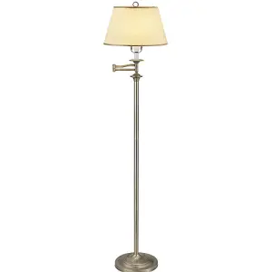 Traditional Antique Brass Swing Arm Floor Lamp with Cream Shade