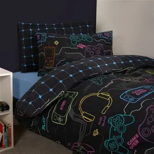 OHS Gaming Print Duvet Set, Black - Double