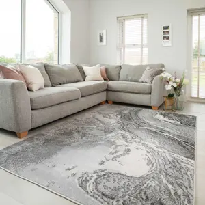 Silver Grey Modern Textured Marble Area Rug 190x280cm