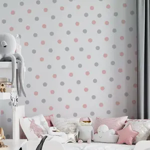 Walplus Polka Dots Pink & Greykids Sticker PVC Pink, Light Grey