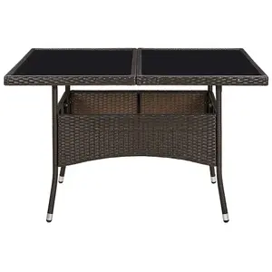 Berkfield Outdoor Dining Table Brown Poly Rattan and Glass