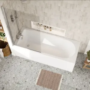 Round Single Ended Bath, Square Bath Screen, Panels and Chrome Waste -1700x700mm