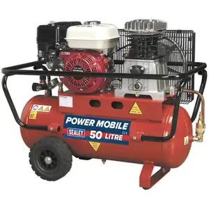 50L Belt Drive Air Compressor - 5.5hp Petrol Engine - Twin Gauge & Air Outlet