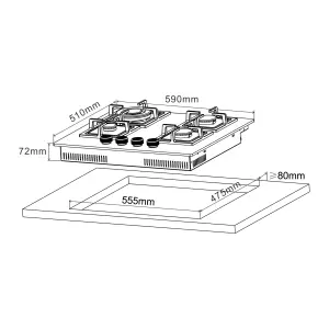 GoodHome Linksense GH60GASLK 59cm Gas Hob - Black