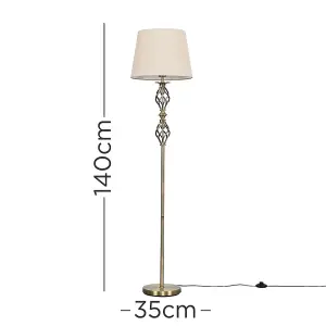 ValueLights Pembroke Antique Brass Double Twist Floor Lamp with Beige Tapered Shade - Includes 6w LED Bulb 3000K Warm White