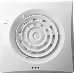 BLAUBERG CALM White Bathroom Extractor Fan. Light Switch activation with Run on Timer. Size: 158x158x26mm, Spigot: 99mm Diameter