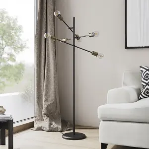 GoodHome Milne Matt Black Antique brass effect Floor lamp