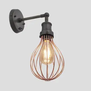 Industville Brooklyn Balloon Cage Wall Light, 6 Inch, Copper, Pewter Holder