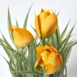 Homescapes Yellow Artificial Tulips in White Decorative Pot, 22 cm Tall